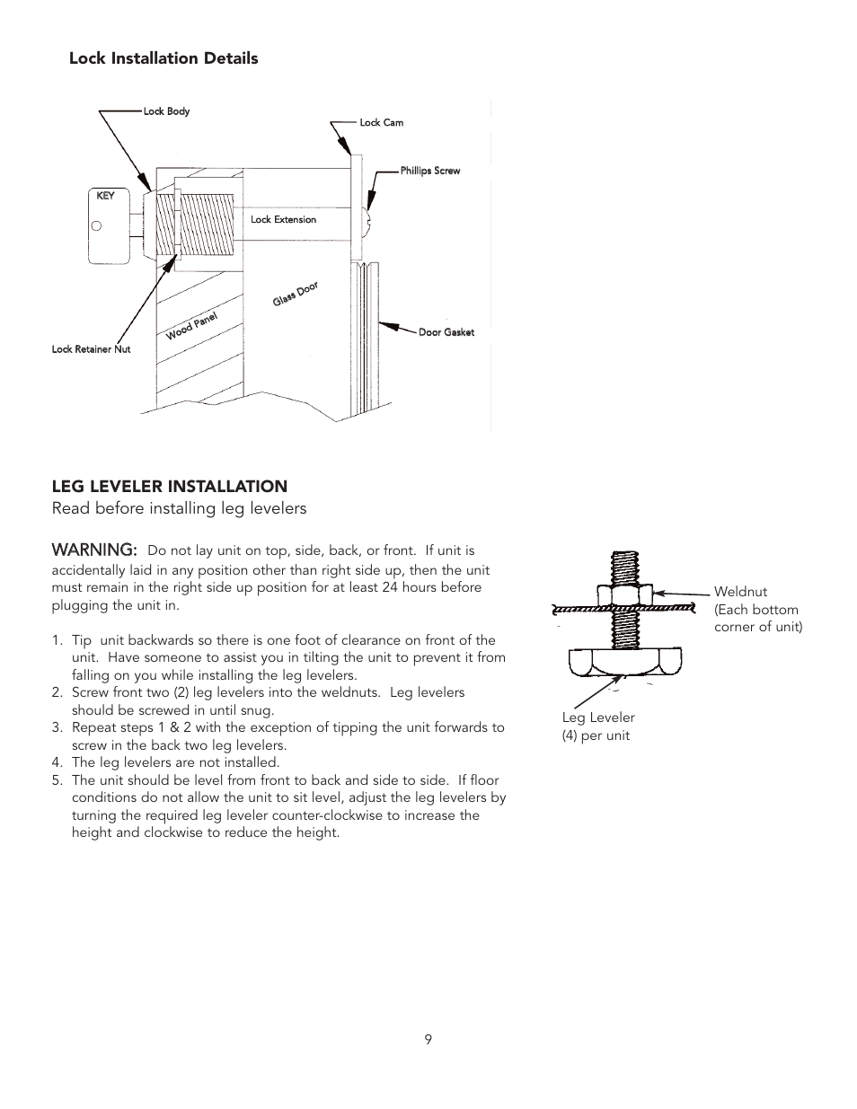 Lock installation details | Viking UNDERCOUNTER/FREESTANDING WINE CELLAR User Manual | Page 9 / 14