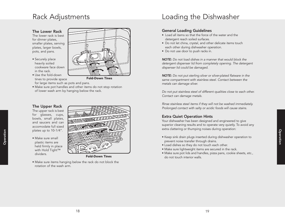 Rack adjustments loading the dishwasher | Viking F20631E User Manual | Page 10 / 22