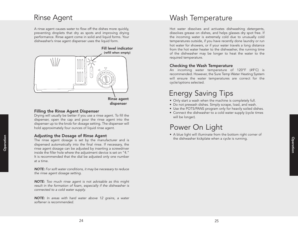 Wash temperature, Rinse agent, Energy saving tips | Power on light | Viking F20631E User Manual | Page 13 / 22