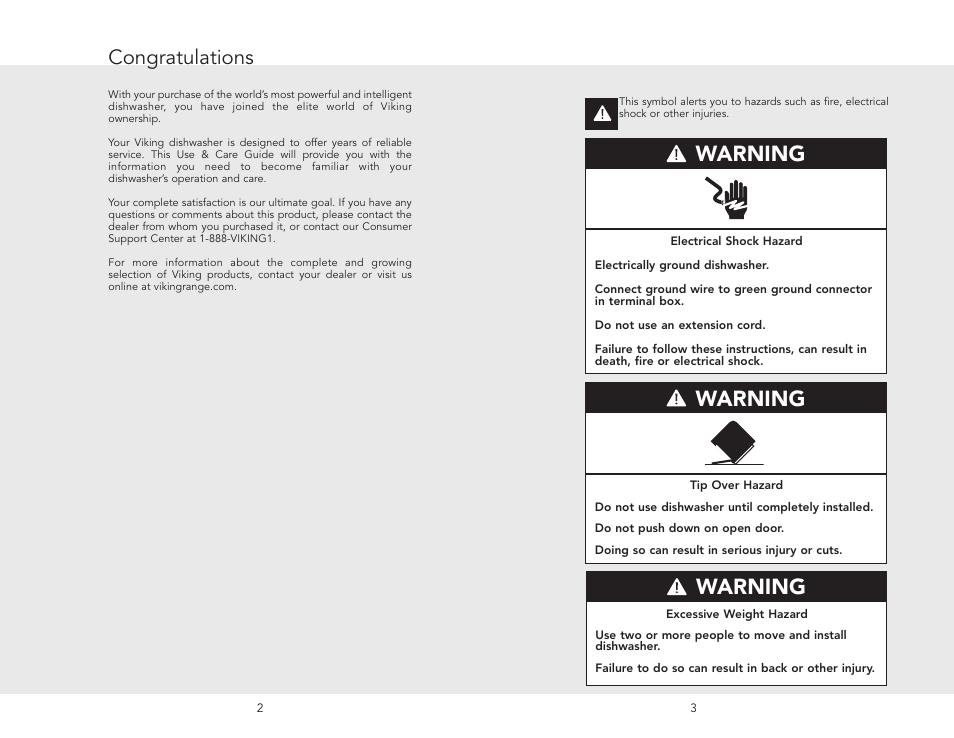 Warning | Viking F20631E User Manual | Page 2 / 22