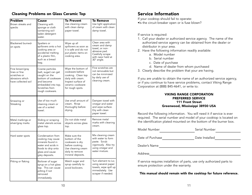 Service information | Viking F20033C User Manual | Page 6 / 8