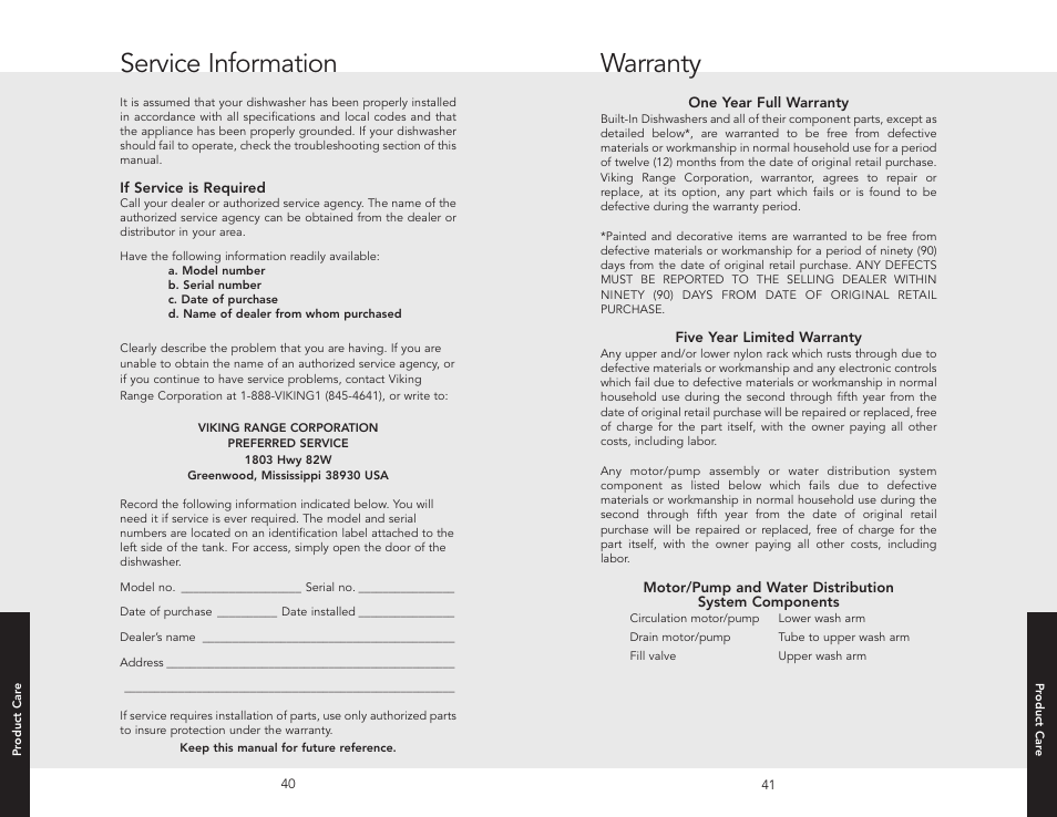 Service information warranty | Viking 450 User Manual | Page 21 / 22