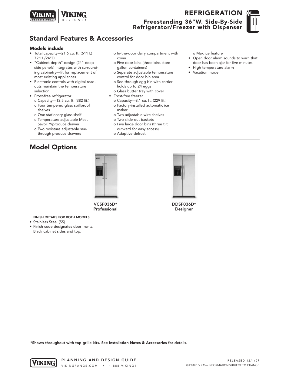 Viking DDSF036D User Manual | 5 pages