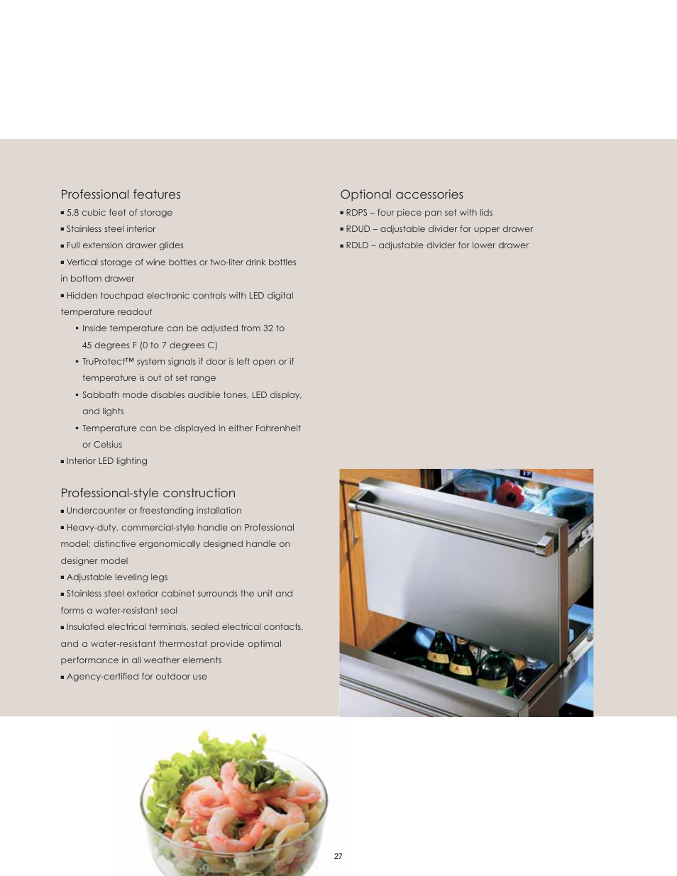 Professional features, Professional-style construction, Optional accessories | Viking F60112I User Manual | Page 27 / 52