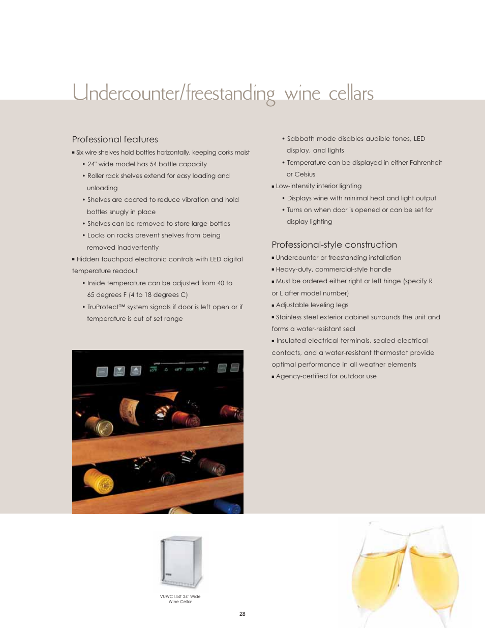 Undercounter/freestanding wine cellars, Professional features, Professional-style construction | Viking F60112I User Manual | Page 28 / 52