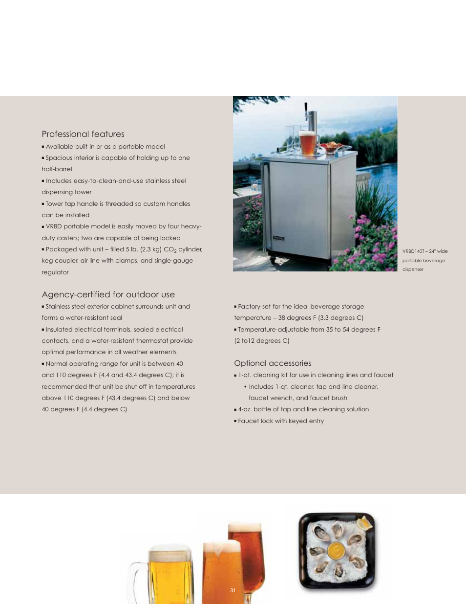 Professional features, Agency-certified for outdoor use, Optional accessories | Viking F60112I User Manual | Page 31 / 52