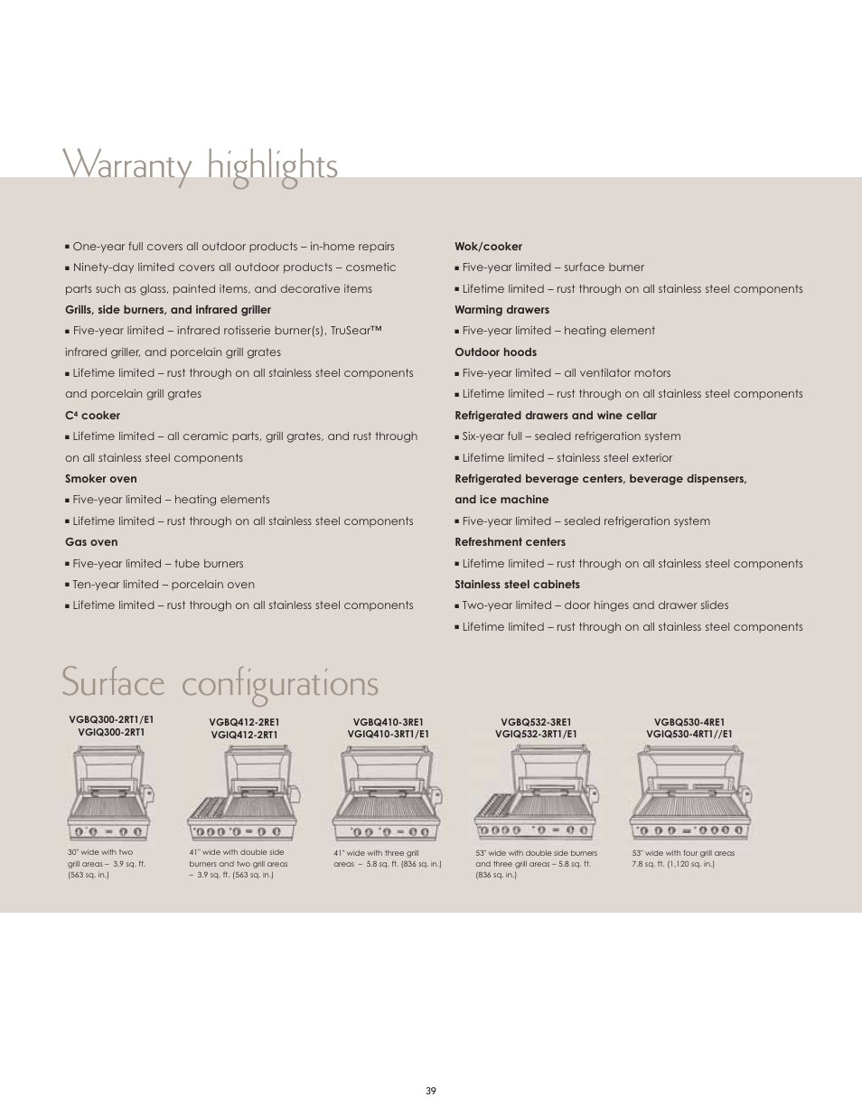 Warranty highlights surface configurations | Viking F60112I User Manual | Page 39 / 52