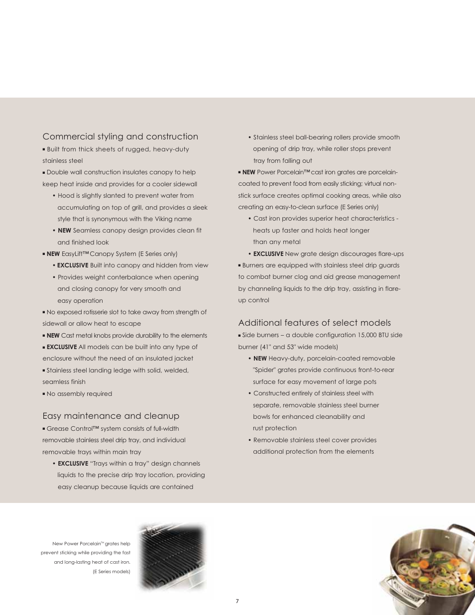 Commercial styling and construction, Easy maintenance and cleanup, Additional features of select models | Viking F60112I User Manual | Page 7 / 52