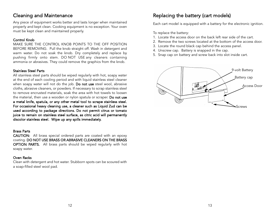 Cleaning and maintenance, Replacing the battery (cart models) | Viking F20288 User Manual | Page 7 / 10