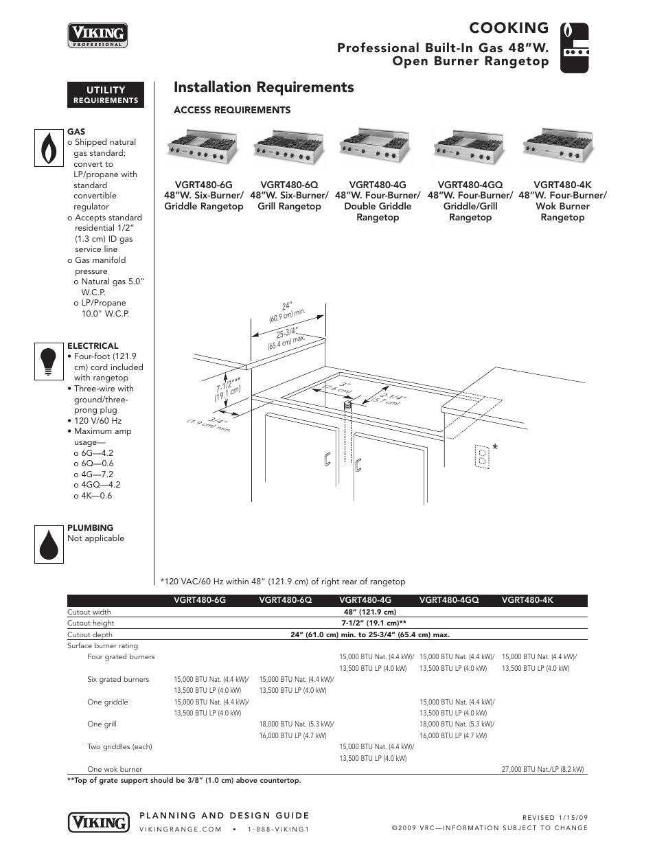 Cooking, Installation requirements | Viking VGRT480-6G User Manual | Page 5 / 6