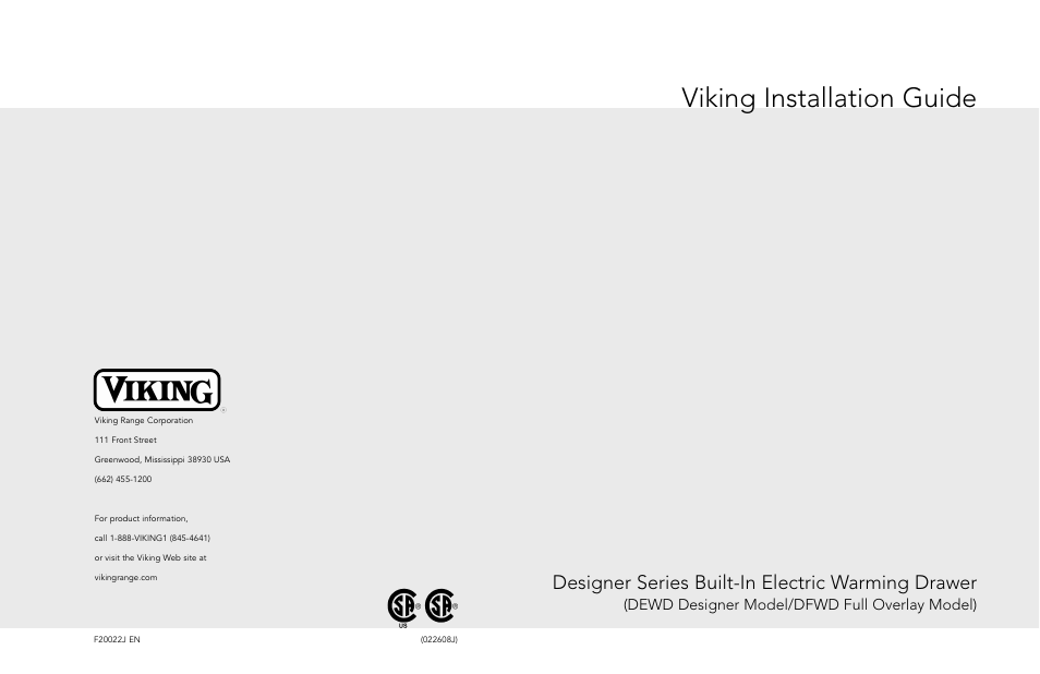 Viking F20022J EN User Manual | 4 pages