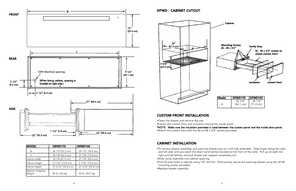 Cabinet installation custom front installation, Dfwd - cabinet cutout | Viking F20022J EN User Manual | Page 3 / 4