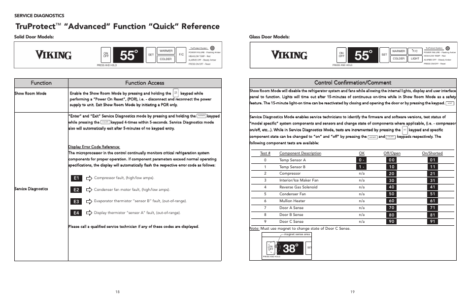 Truprotect, Advanced” function “quick” reference | Viking F20497 User Manual | Page 10 / 12