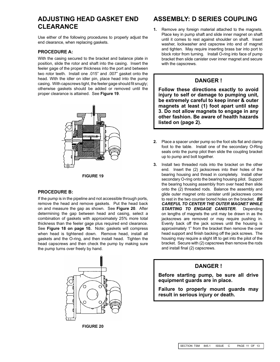 Adjusting head gasket end clearance, Assembly: d series coupling, Danger | Viking 823 User Manual | Page 11 / 13