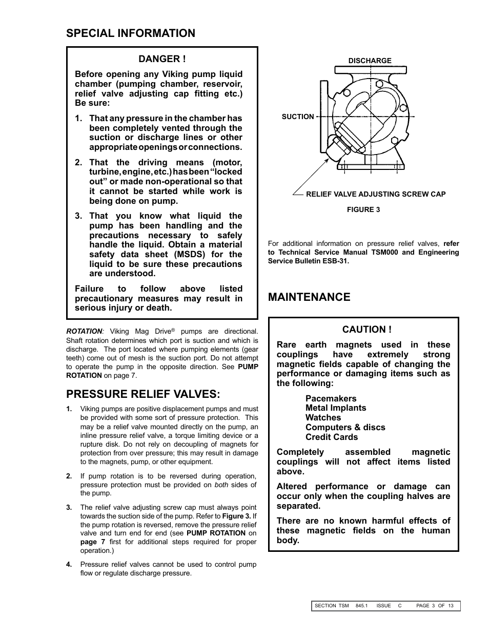 Special information, Pressure relief valves, Maintenance | Viking 823 User Manual | Page 3 / 13