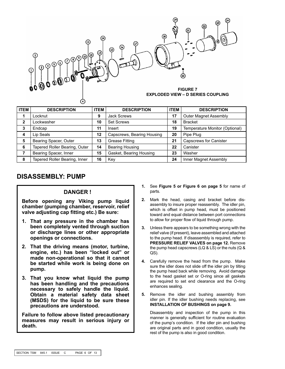 Disassembly: pump, Danger | Viking 823 User Manual | Page 6 / 13