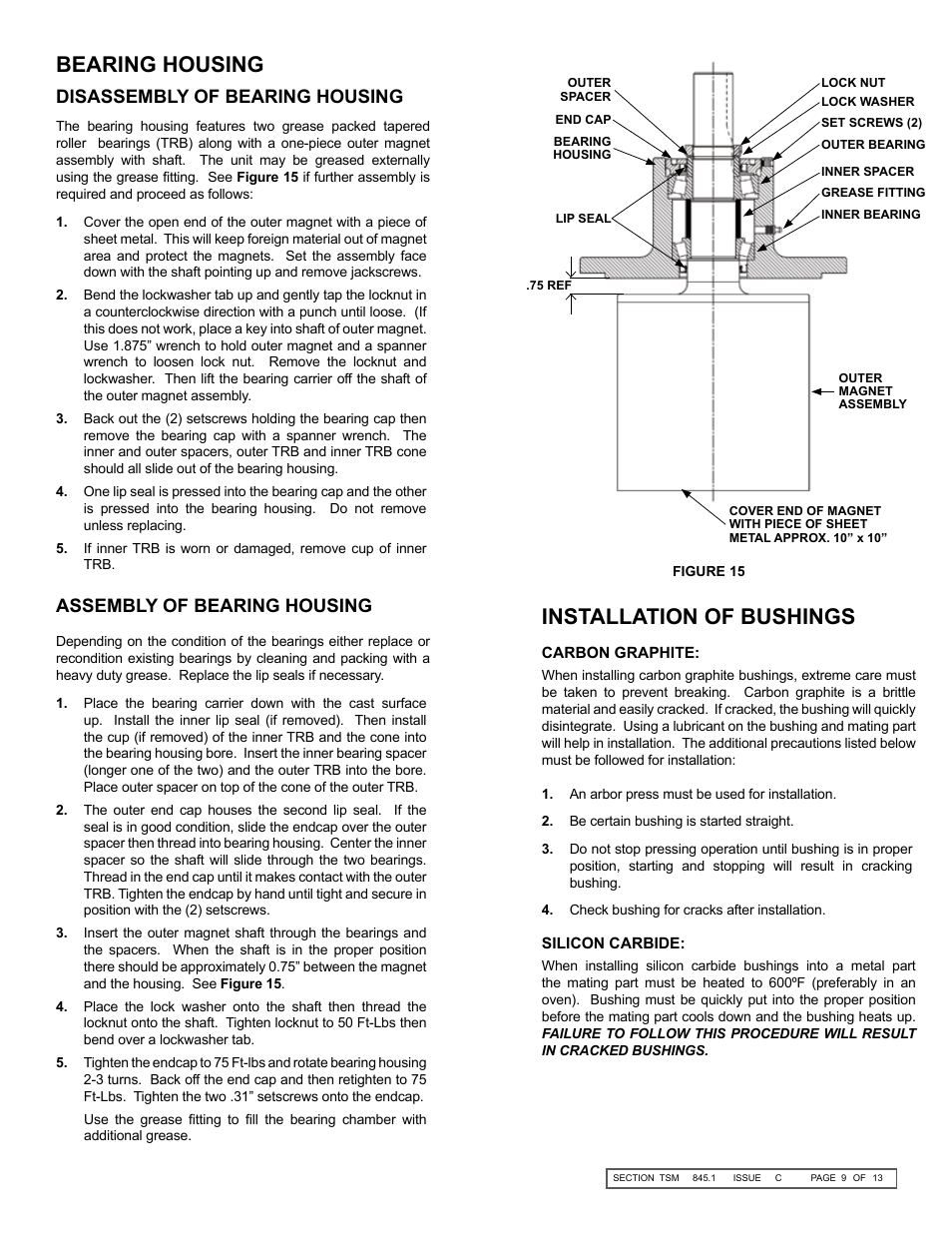 Bearing housing, Installation of bushings, Disassembly of bearing housing | Assembly of bearing housing | Viking 823 User Manual | Page 9 / 13