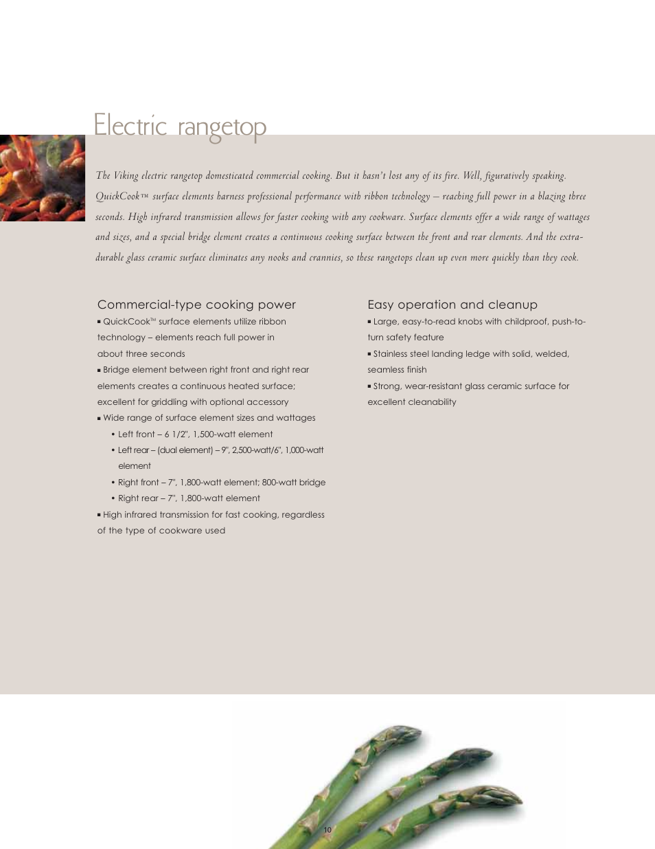 Electric rangetop, Commercial-type cooking power, Easy operation and cleanup | Viking F60066H User Manual | Page 10 / 52