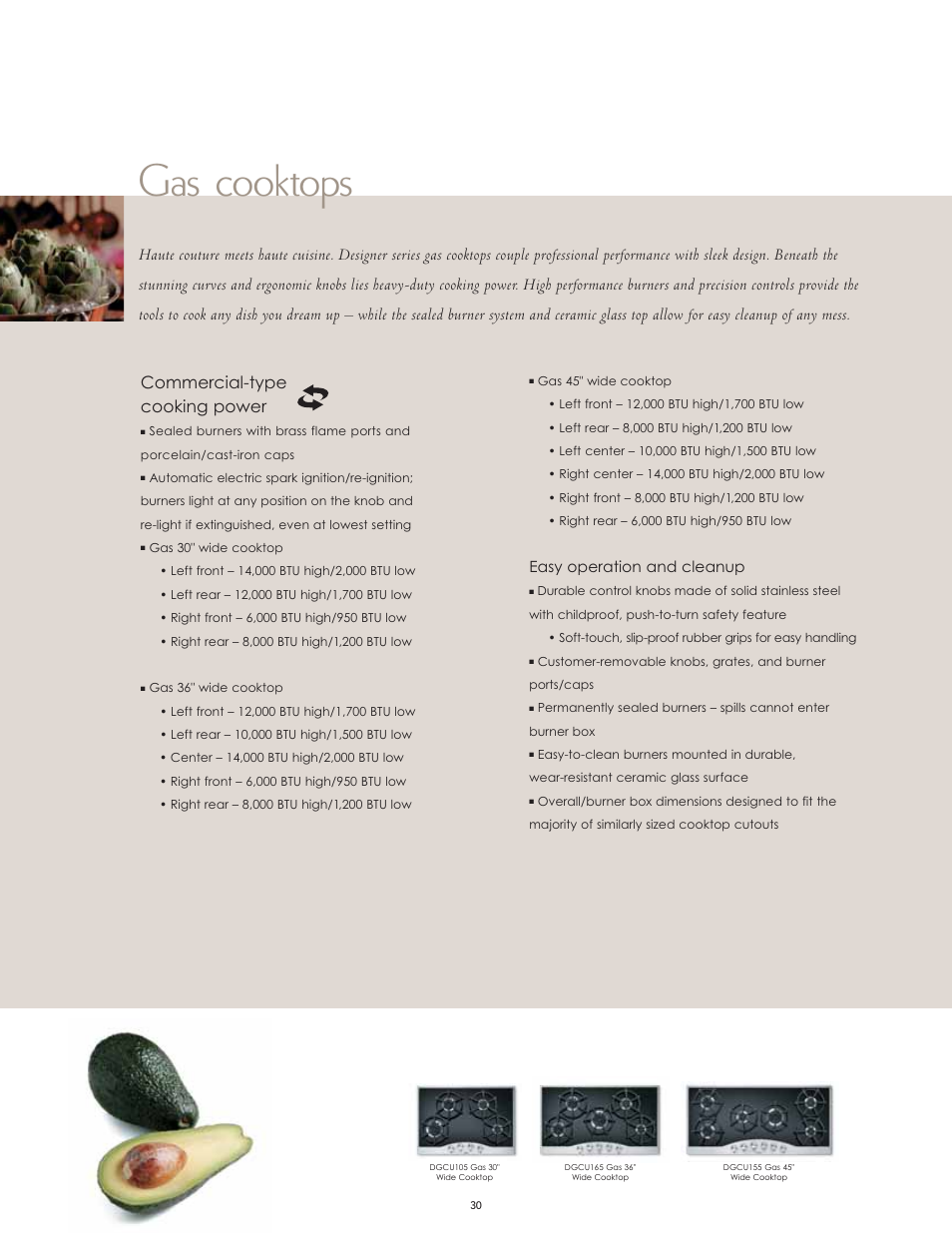 Gas cooktops, Commercial-type cooking power | Viking F60066H User Manual | Page 30 / 52