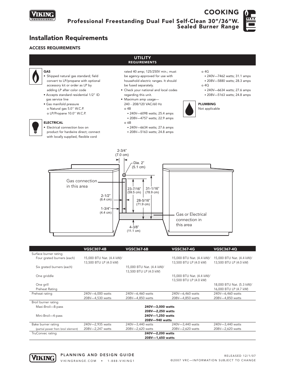 Cooking, Installation requirements | Viking VDSC367-6B User Manual | Page 4 / 6