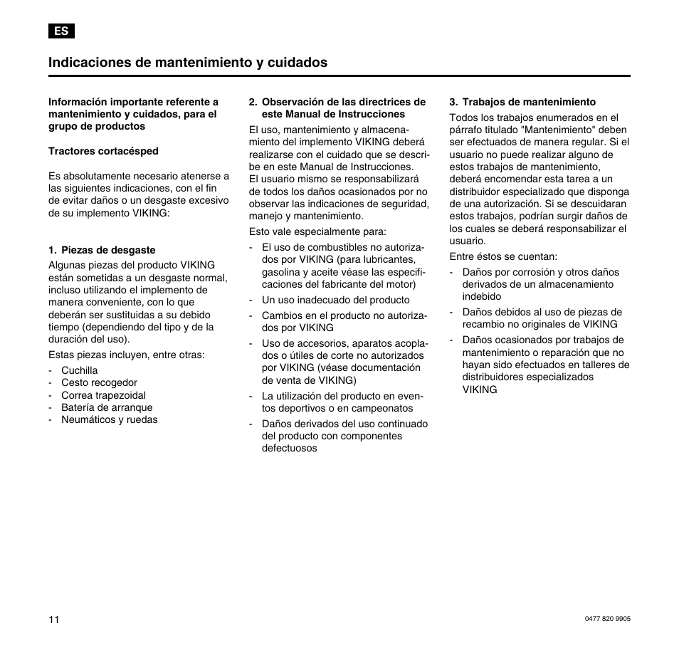 Indicaciones de mantenimiento y cuidados | Viking MT 545/MT 545L/MT 585/MT 585L User Manual | Page 12 / 36