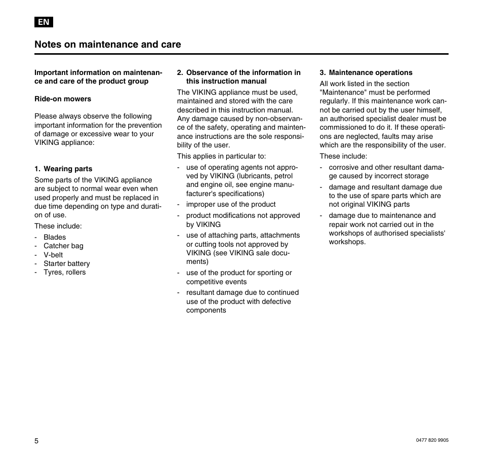 Viking MT 545/MT 545L/MT 585/MT 585L User Manual | Page 6 / 36