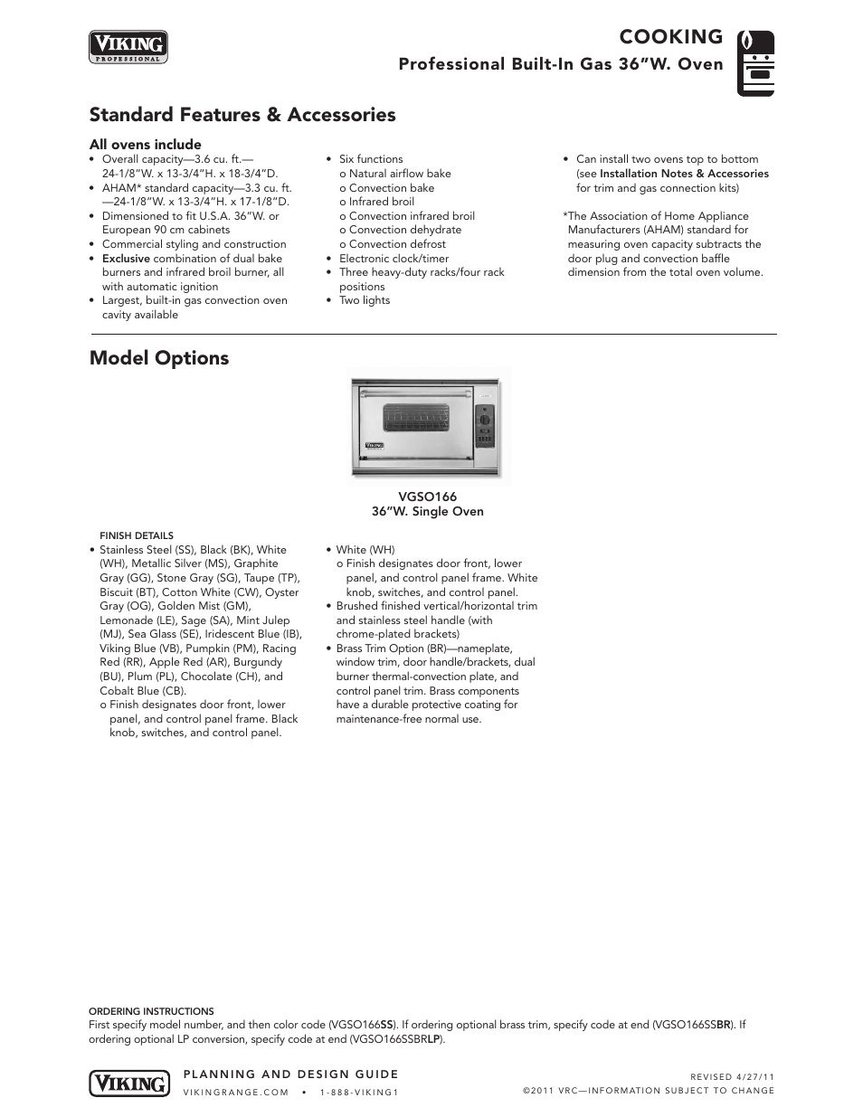 Viking VGSO166 User Manual | 4 pages