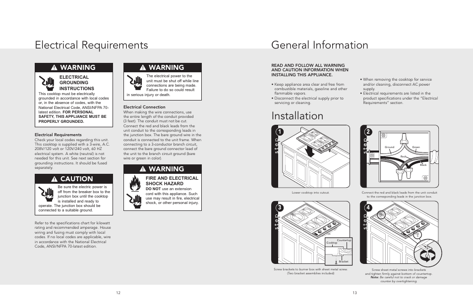 Installatio, General information, Installation | Electrical requirements, Warning, Caution | Viking F20529 User Manual | Page 7 / 8