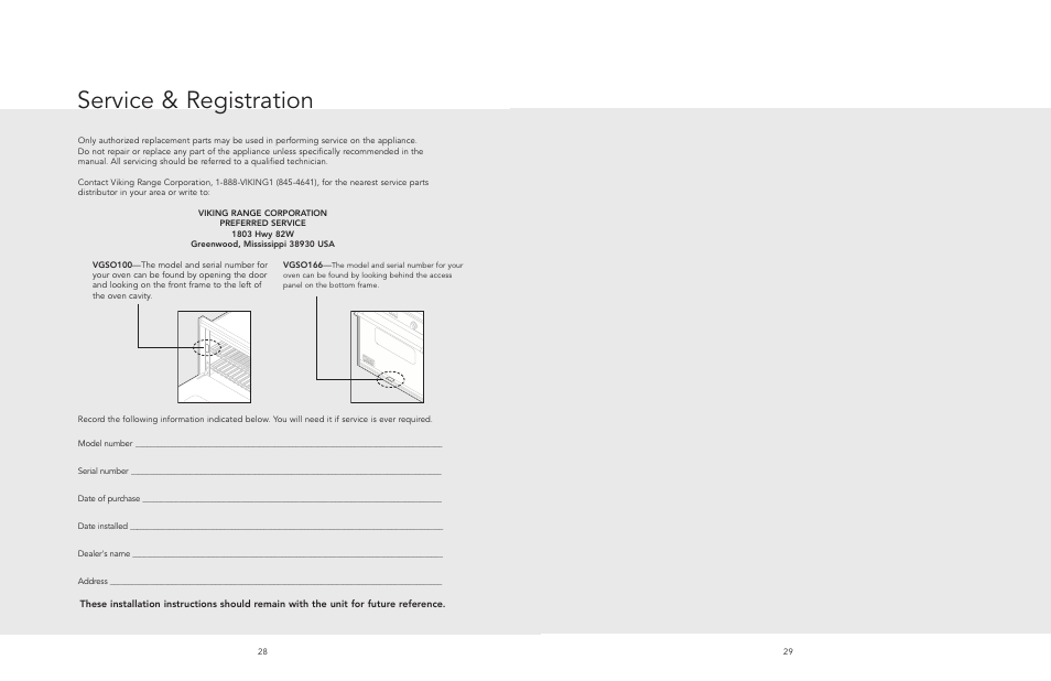 Service & registration | Viking F20518A User Manual | Page 15 / 16