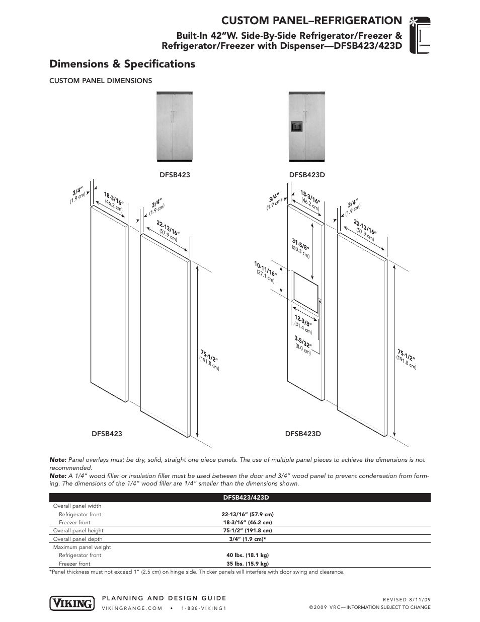 Viking DFSB423/423D User Manual | 3 pages