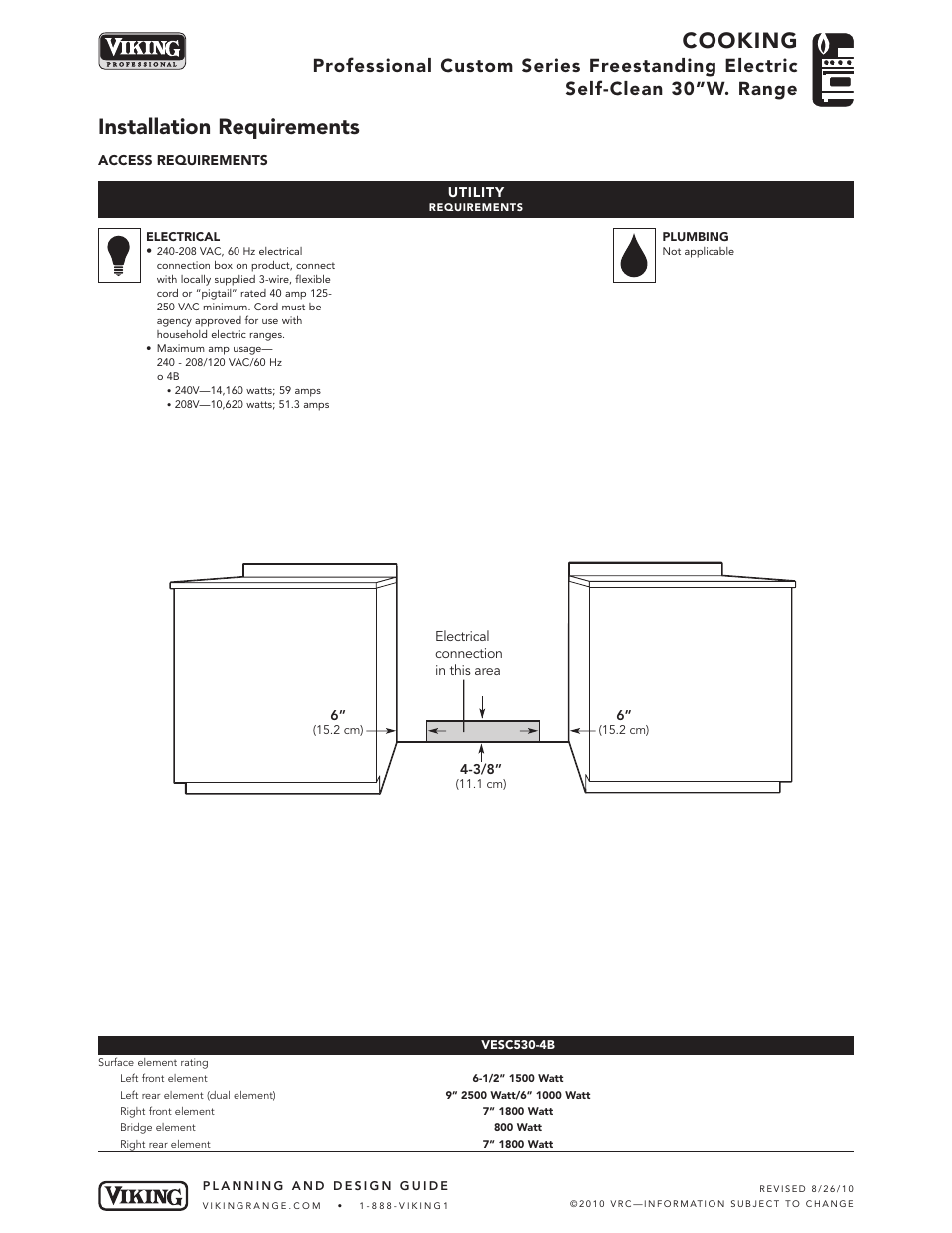 Cooking, Installation requirements | Viking VESC30-4B User Manual | Page 4 / 5