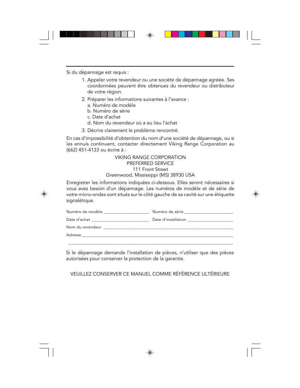 Informations de dépannage | Viking F20303 User Manual | Page 42 / 128