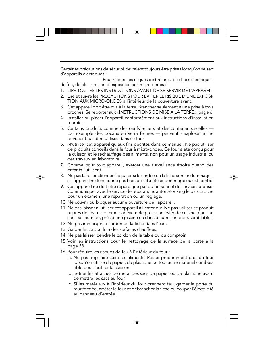 Importantes consignes de sécurité | Viking F20303 User Manual | Page 44 / 128