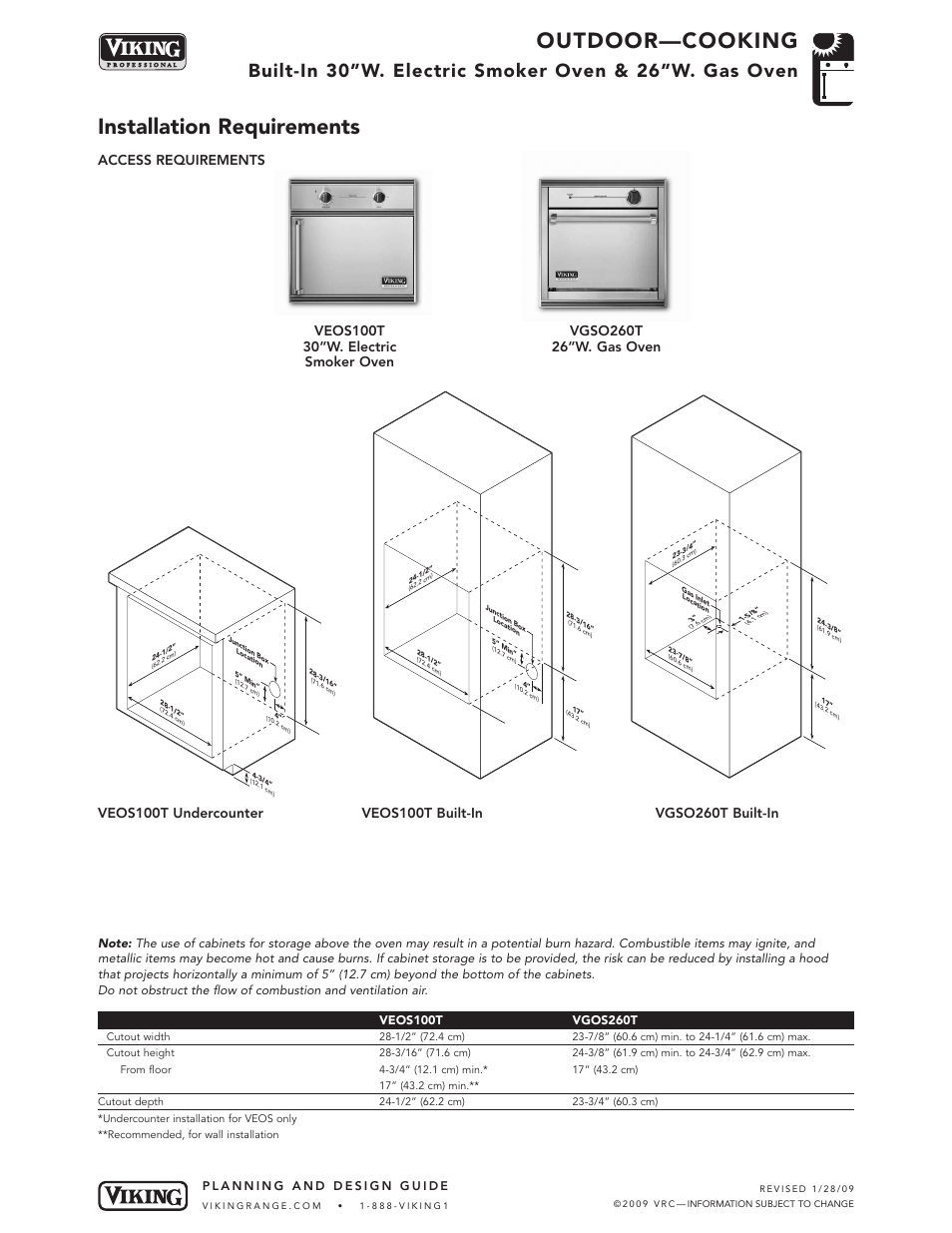 Outdoor—cooking, Installation requirements, Access requirements | Viking VEOS100T User Manual | Page 3 / 5