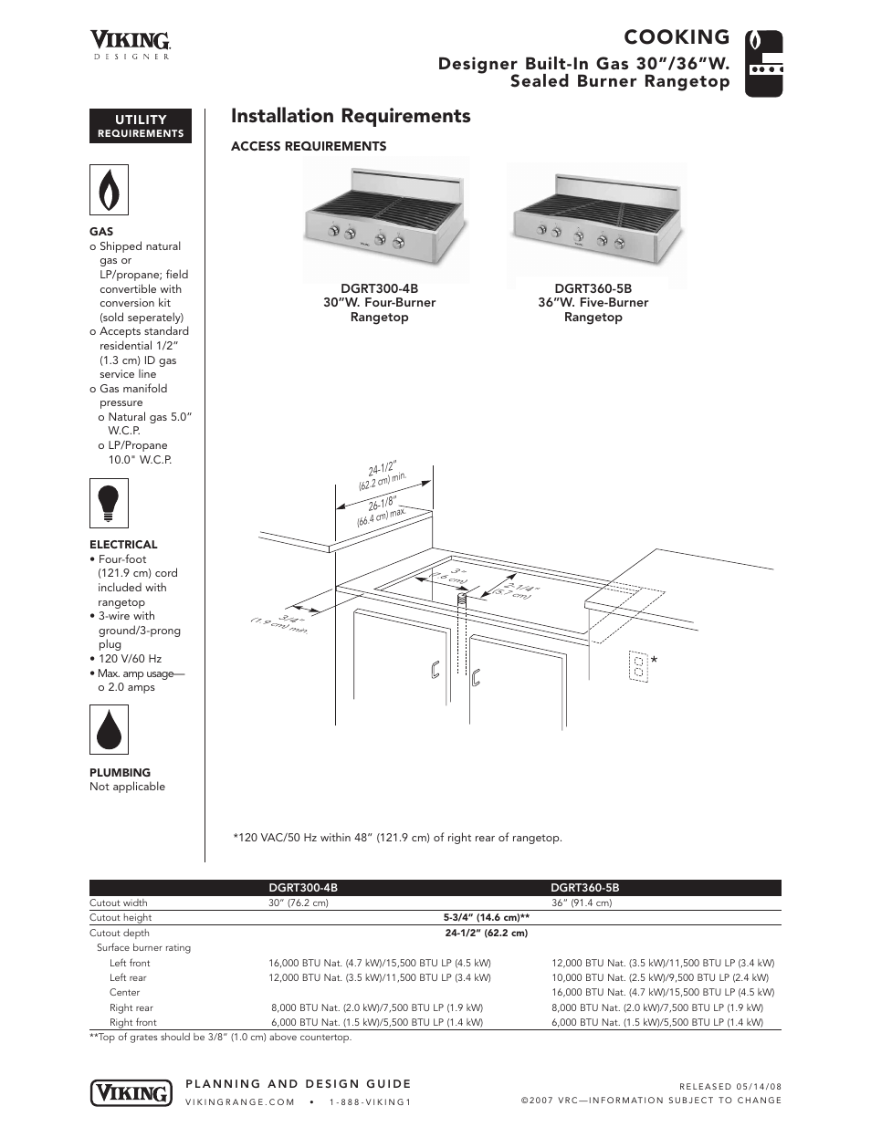 Cooking, Installation requirements | Viking DGRT360-5B User Manual | Page 4 / 5