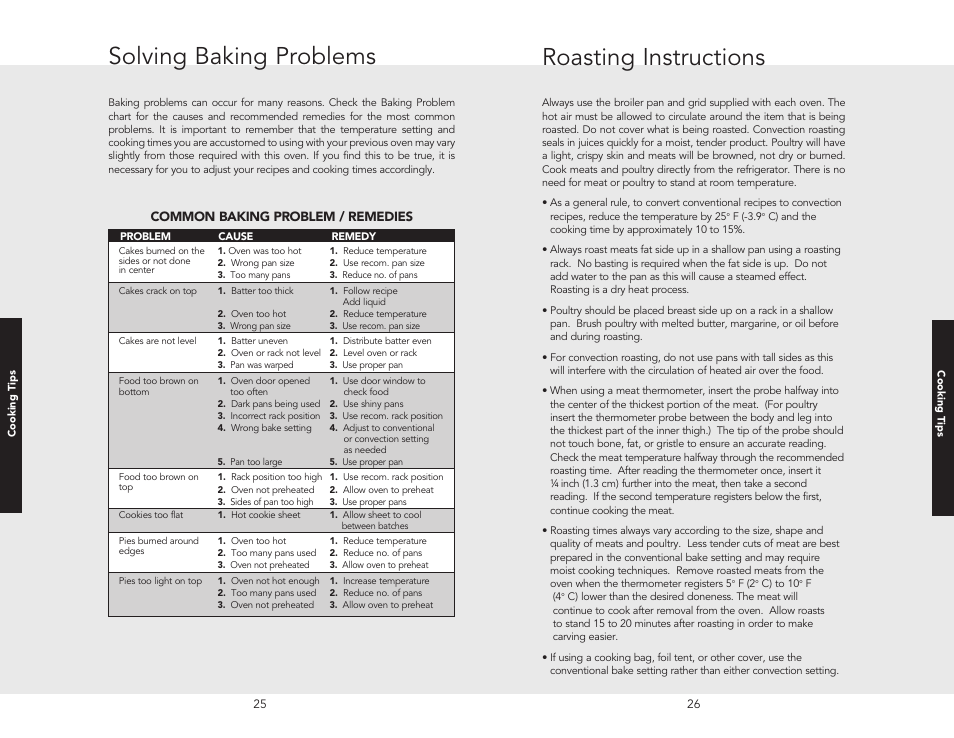 Solving baking problems roasting instructions | Viking F20362B User Manual | Page 15 / 24