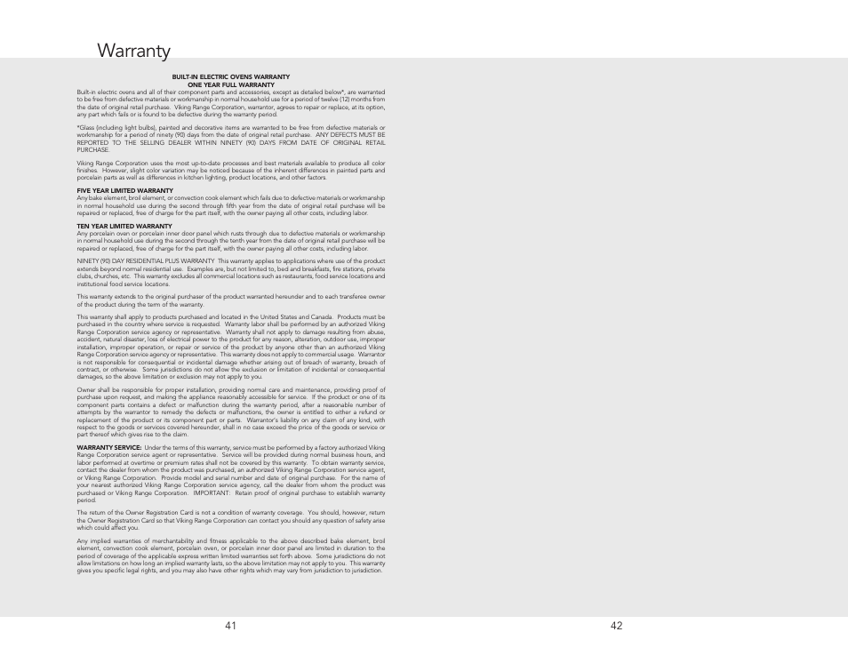 Warranty | Viking F20362B User Manual | Page 23 / 24