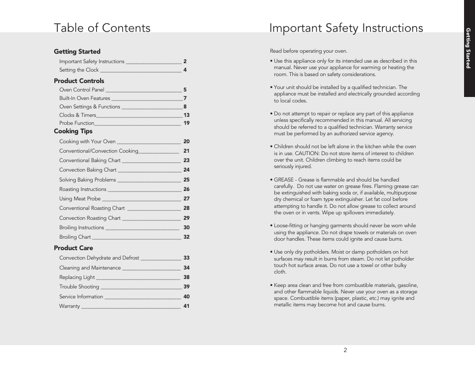 Important safety instructions table of contents | Viking F20362B User Manual | Page 3 / 24