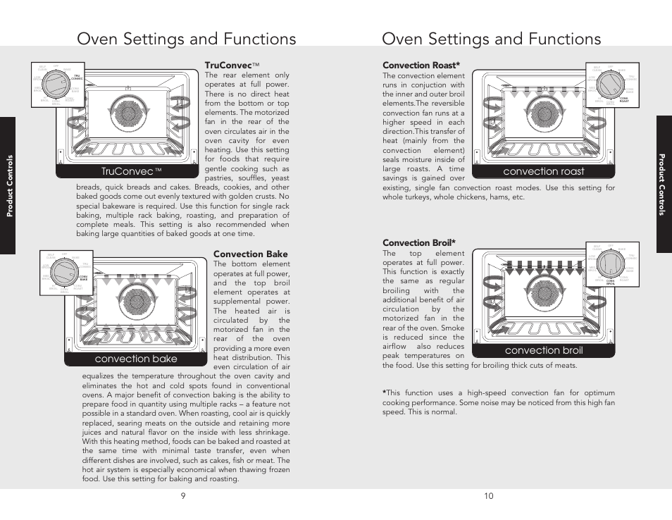 Oven settings and functions, Truconvec, Convection roast | Convection bake, Convection broil | Viking F20362B User Manual | Page 7 / 24