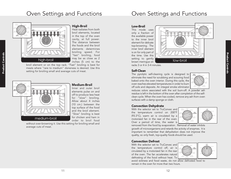 Oven settings and functions, High-broil, Low-broil | Medium-broil, Self-clean, Convection dehydrate, Convection defrost | Viking F20362B User Manual | Page 8 / 24