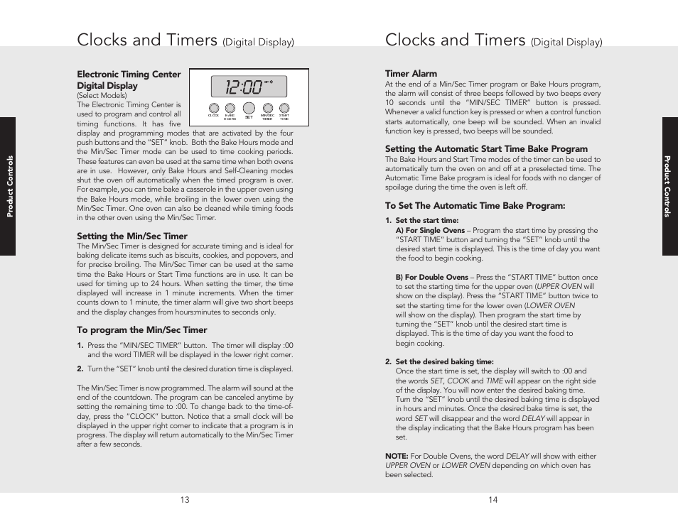 Clocks and timers, Digital display) | Viking F20362B User Manual | Page 9 / 24