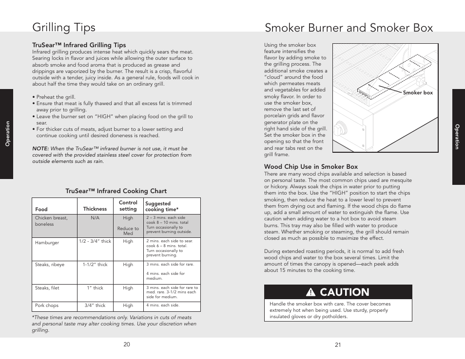 Grilling tips, Smoker burner and smoker box, Caution | Viking F20455A User Manual | Page 11 / 18