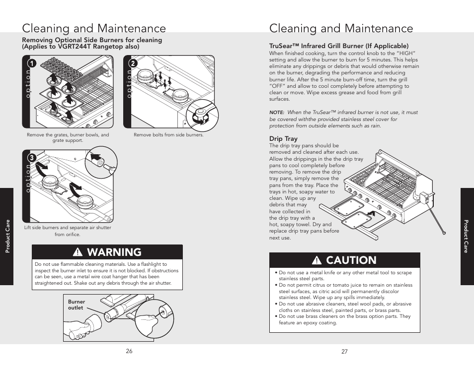 Cleaning and maintenance, Warning, Caution | Viking F20455A User Manual | Page 14 / 18