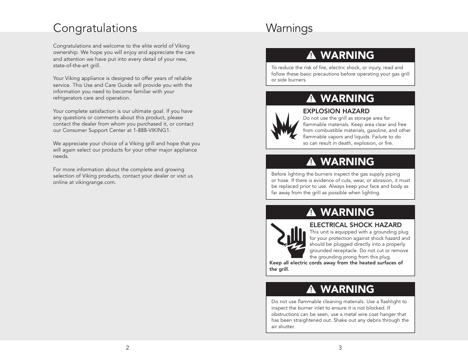 Warnings, Warning | Viking F20455A User Manual | Page 2 / 18