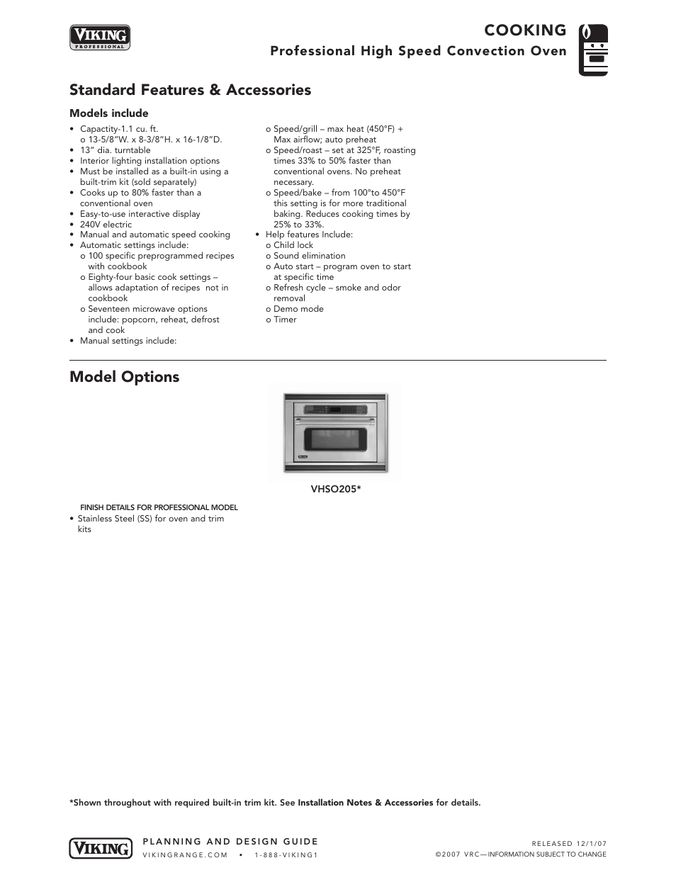 Viking VHSO205 User Manual | 4 pages