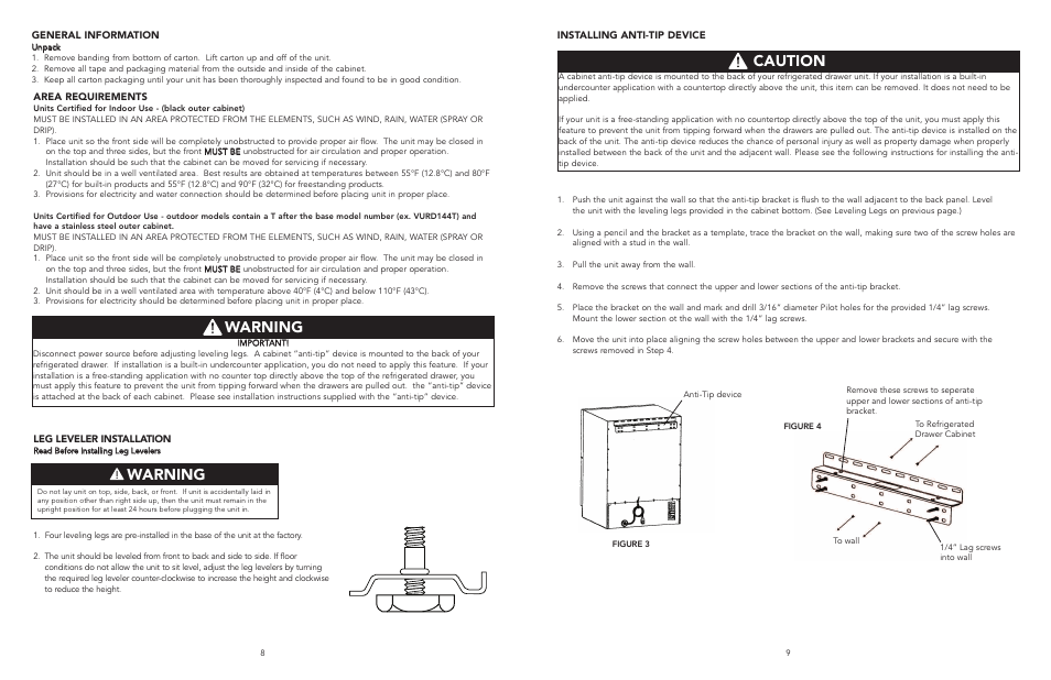 Warning, Caution | Viking Refrigerator Drawer User Manual | Page 5 / 14