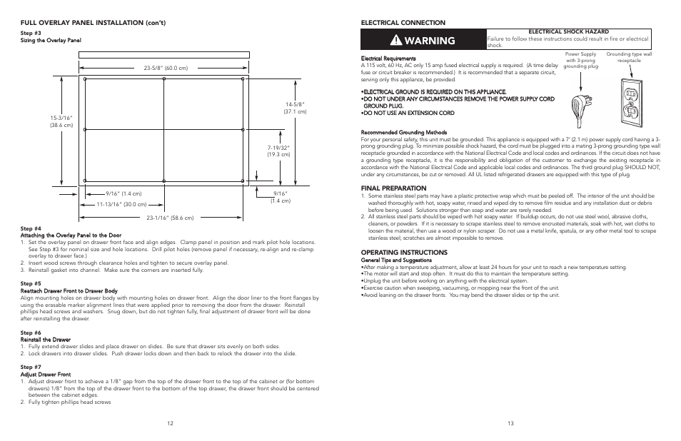 Warning | Viking Refrigerator Drawer User Manual | Page 7 / 14