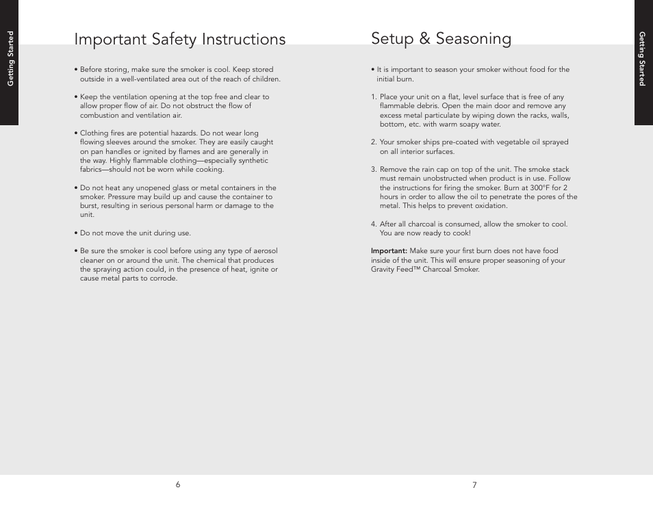 Setup & seasoning, Important safety instructions | Viking F20556 User Manual | Page 4 / 10