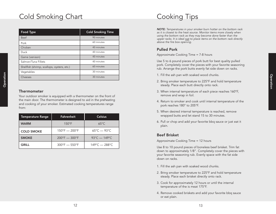 Cold smoking chart cooking tips | Viking F20556 User Manual | Page 7 / 10