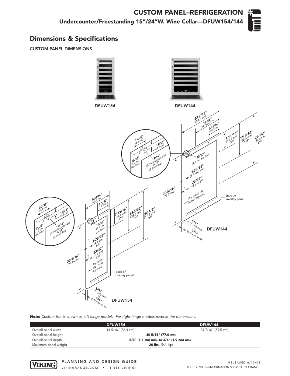 Viking DFUW144 User Manual | 1 page